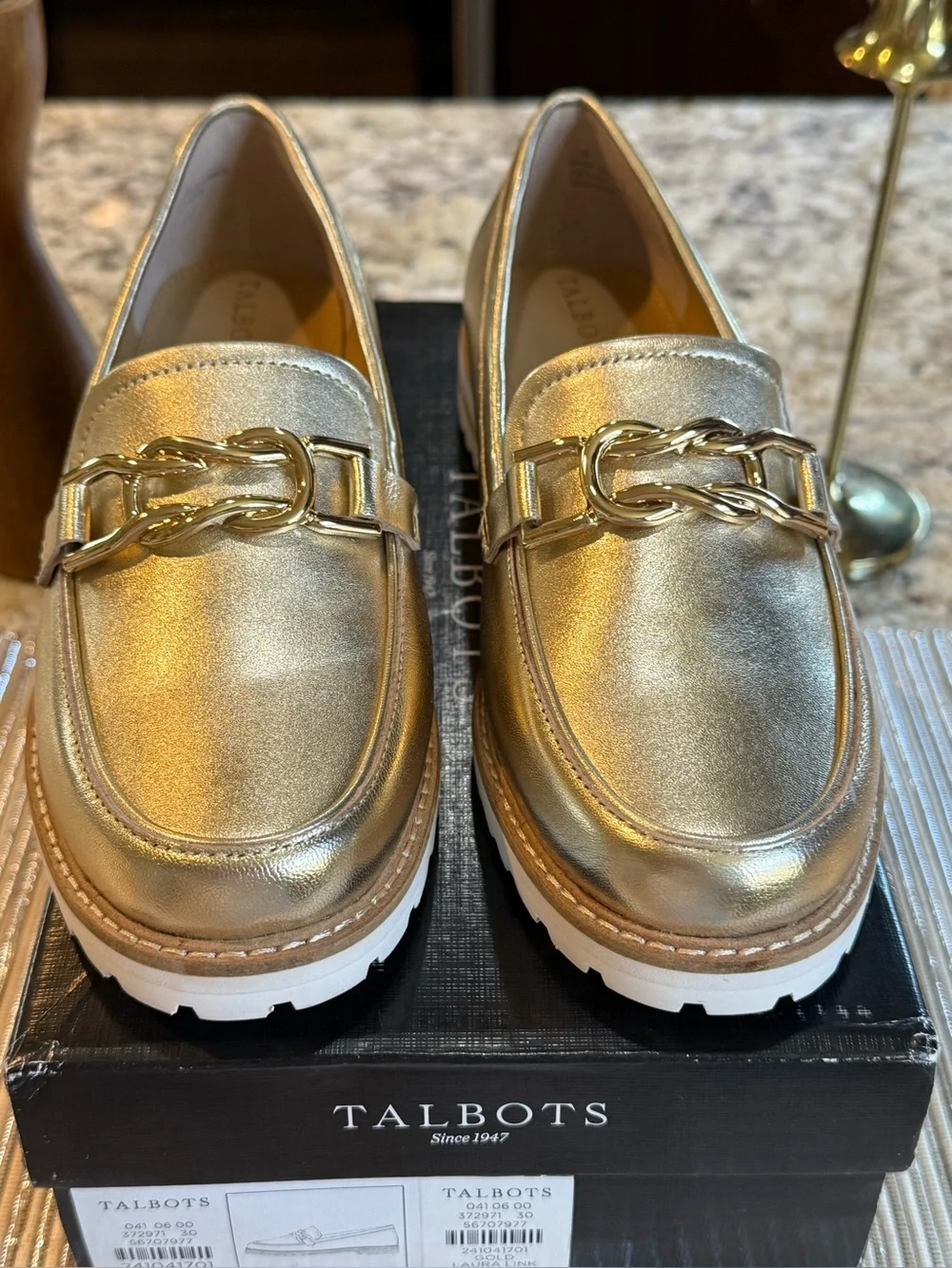 NEW Talbots LAURA LINK LEATHER LOAFERS - METALLIC Gold, Size 7.5